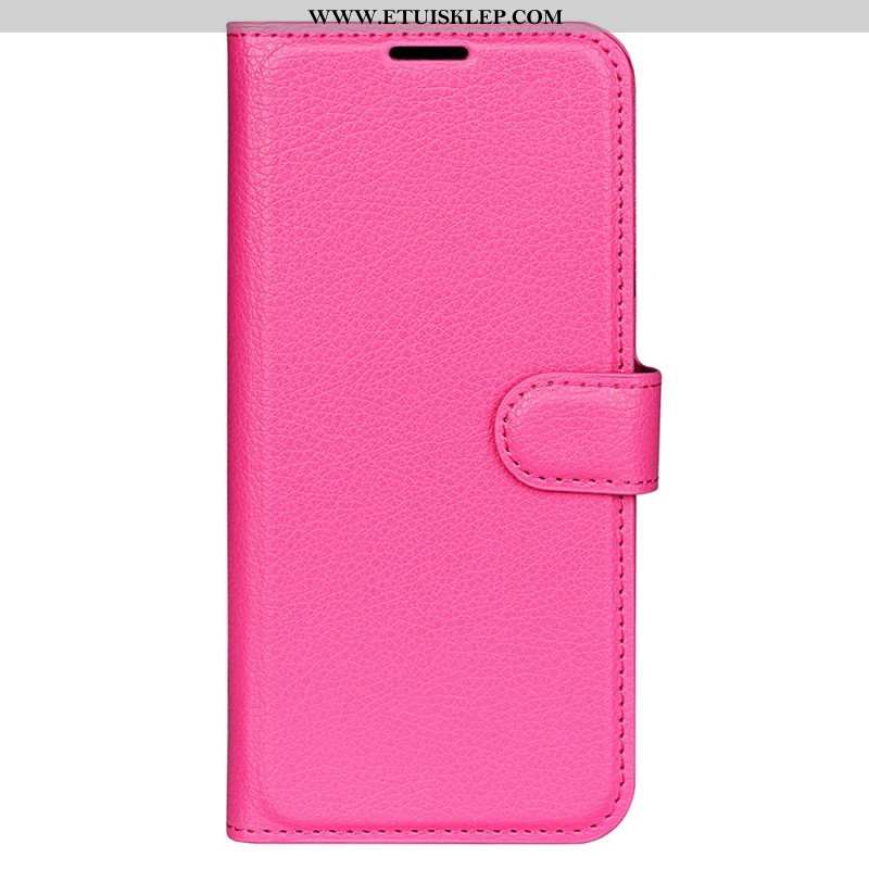 Etui Folio do iPhone 15 Klasyczna Sztuczna Skóra Litchi